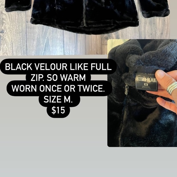 Black velour full zip. - Picture 2 of 2